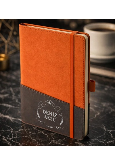 Bk Gift Kişiye Özel Turuncu Termo Deri Defter -6, Kartvizit Bölmeli, Çizgili Ivory Kağıt Kobitmeyencom36131 Bk Gift