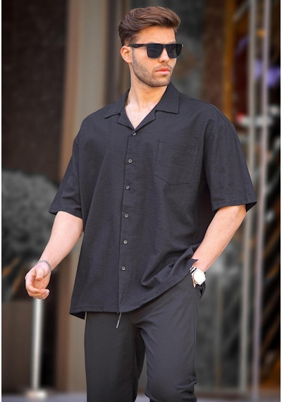 Madmext Siyah Kısa Kollu Oversize Erkek Gömlek 6737 Siyah