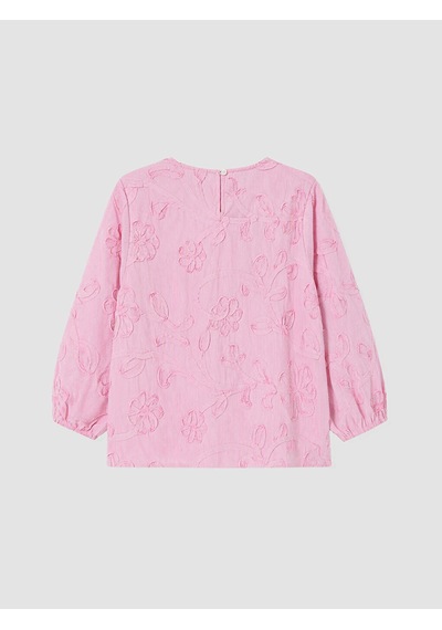 Lcw Curve Pembe Büyük Beden Bisiklet Yaka Nakışlı Bluz