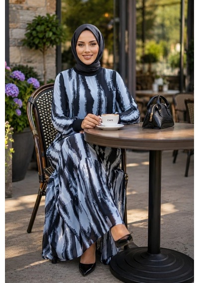 Hb Harma Time Butik Kadın İçi Şardonlu Şerit Desenli Şifon Elbise Beyaz Beyaz