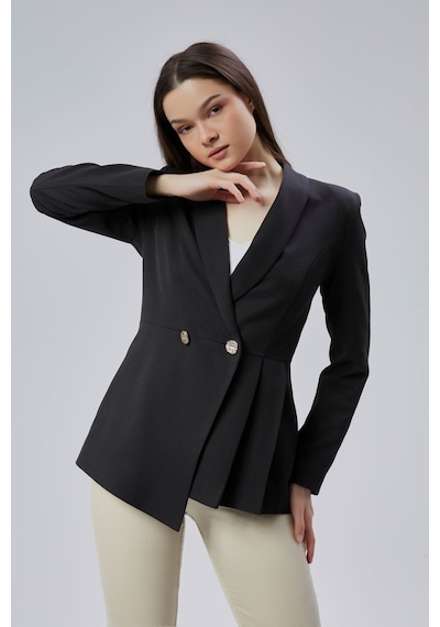 Siyah Regular Fit Pile Detaylı Blazer Ceket Siyah