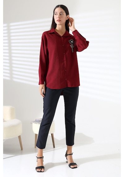 Ribana Classic Ribana Uzun Kollu Durres Dokulu Çiçek Detaylı Serin Kumaş Kadın Gömlek Bordo Ribana Classic Ribana Uzun Kollu Durres Dokulu Çiçek Detaylı Serin Kumaş Kadın Gömlek Bordo