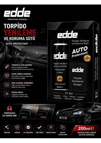 Edde Araba Araç Oto Torpido Koruyucu Koruma Ve Yenileme Sütü Ve Temizleme Süngeri 250ml