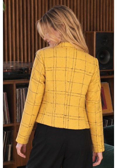Armonika Kadın Hardal-siyah Kruvaze Yaka Tüvit Crop Ceket Arm-24k001014