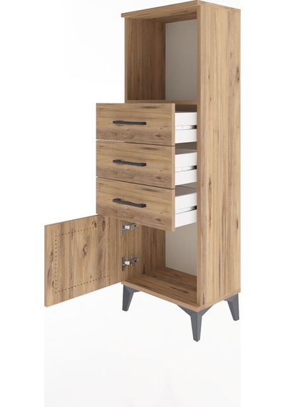 Arges Dolap Tek Raflı 3 Çekmeceli Tek Kapaklı 44x30x134 Çam-çam Çam