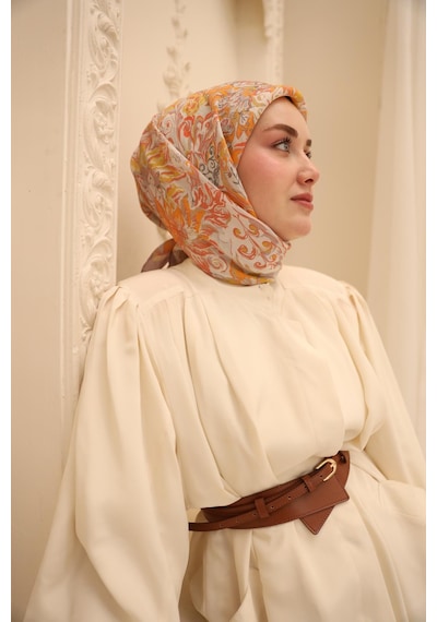 Silk Home Olinda İpek Eşarp 47002-24 Eflatun, Asit, Somon, Turuncu, Küf Yeşili