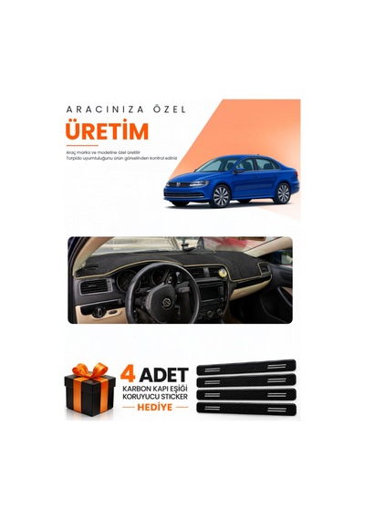 Volkswagen Jetta 2010-2018 Uyumlu Torpido Koruma Örtüsü Oto Kılıfı - Siyah Bej