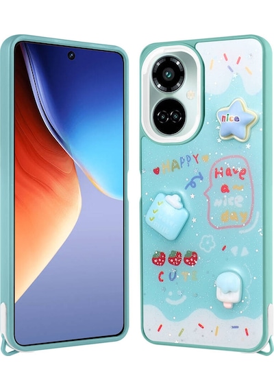 Ardemix Tecno Camon 19 Pro Kılıf Parlayan Simli Kabartma Figürlü Cevze Kapak - Yeşil Yeşil
