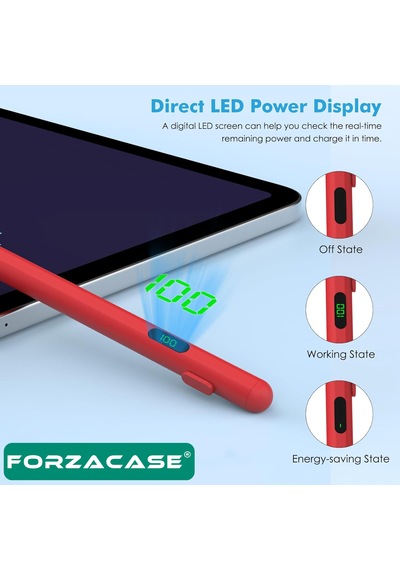 Forzacase Apple Uyumlu iOS Android Tablet Ve Telefonlar İle Led Göstergeli Dokunmatik Kalem Kırmızı - Fc1161 Kırmızı