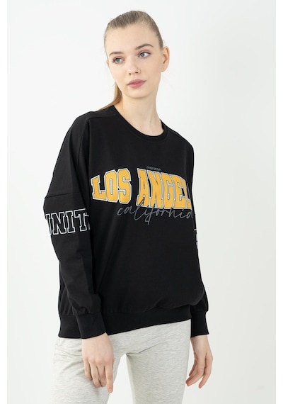 Maraton Sportswear Oversize Kadın Bisiklet Yaka Uzun Kol Basic Siyah Sweatshirt 22168-siyah Siyah