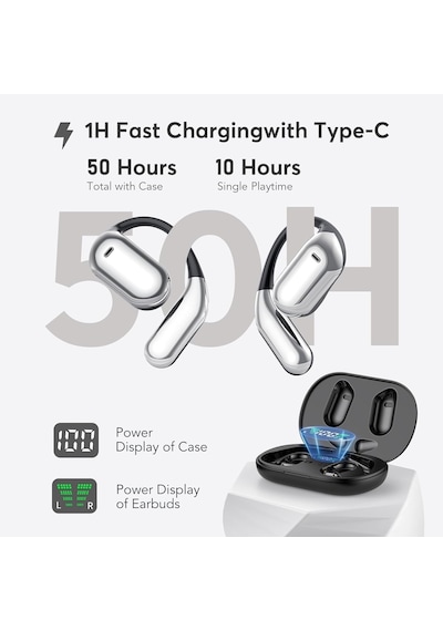 Ultra Açık Kulak Kulaklık Kablosuz Bluetooth - Açık Hava Ergonomik Fit Kemik İletim Kulakiçi Kulaklıklar, Su Ge