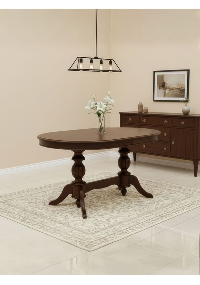 Lindon Çift Baba Ayaklı Açılır Masif Ahşap Oval Yemek Masası 100x170 Ceviz Lindon Çift Baba Ayaklı Açılır Masif Ahşap Oval Yemek Masası 100x170 Ceviz