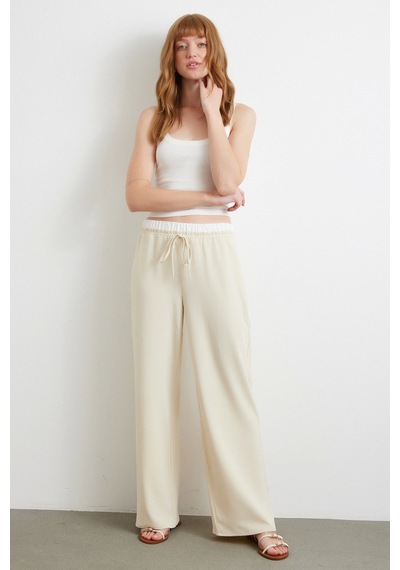 Never More Bel Bantlı Wide Leg Pantolon Krem Krem