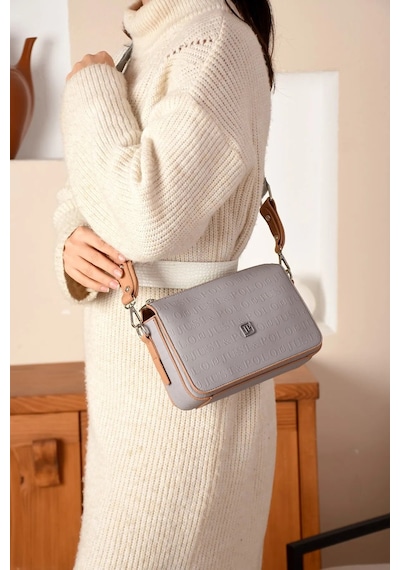 Just Polo Kadın Kabartma Baskılı El Ve Omuz Çantası Shoulder Bag Gri