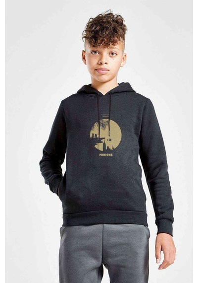Tshirthane Minios Baskılı Unisex Çocuk Kapüşonlu Siyah Sweatshirt (528736394) Siyah