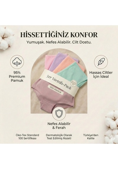 Nicoletta Kadın Külot 5 Li Paket Yüksek Bel Pamuklu Likrali Somon