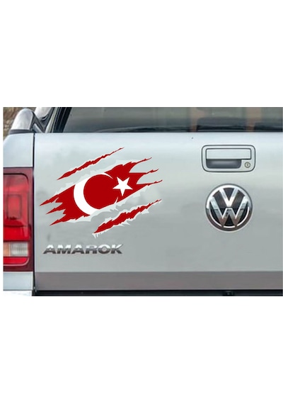 Yırtıklı Türk Bayrağı Sticker - Paçalı Türk Bayrağı Ay Yıldız Sticker - Araba Oto Mtosiklet Karavan Sticker - 00034 30x22 Cm