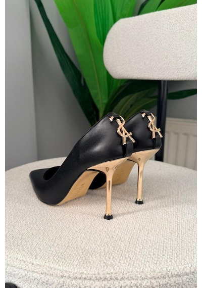 Asmi Shoes Kadın Alexa Arka Toka Detayı 10 Cm İnce Topuklu Ayakkabı&stiletto Siyah Siyah