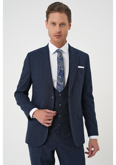 Efor Slim Fit Çift Yırtmaç Keten Karışımlı Yelekli Klasik Lacivert Takım Elbise Tk 914 Lacivert Efor Slim Fit Çift Yırtmaç Keten Karışımlı Yelekli Klasik Lacivert Takım Elbise Tk 914 Lacivert