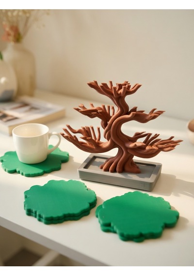Bonsai Ağacı Bardak Altlığı Set 5'li Dekoratif Yaprak Bardak Altlığı Stand - Modern Mutfak Aksesuar Diğer