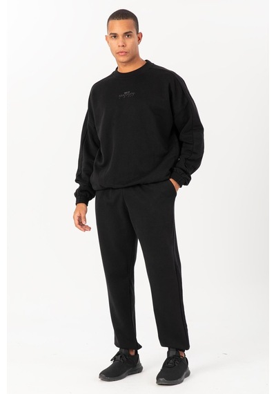 Maraton Sportswear Oversize Erkek Bisiklet Yaka Uzun Kol Basic Siyah Sweatshirt 21822-siyah Siyah