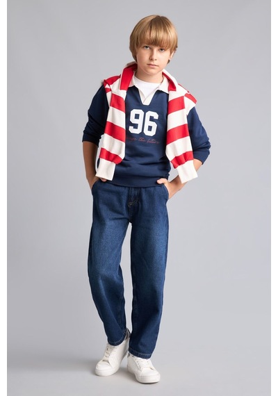 Defacto Oversıze Gömlek Yaka Kolej Baskılı Lacivert Sweatshirt Erkek Çocuk H9832a826aunv241 Lacivert-nv241