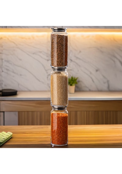 Porsima 4406 Bormio Metal Kapaklı 3lü Cam Kavanoz Seti Vakum Kapaklı Saklama Düzenleme Kabı Seti 1400ml