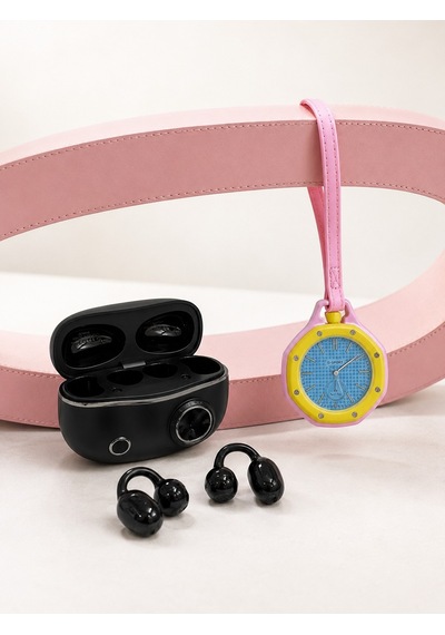 Kablosuz Kulaklık Seti Ve Pembe Askılı Analog Charm Saat Günlük Kullanım Kampanyası Altın