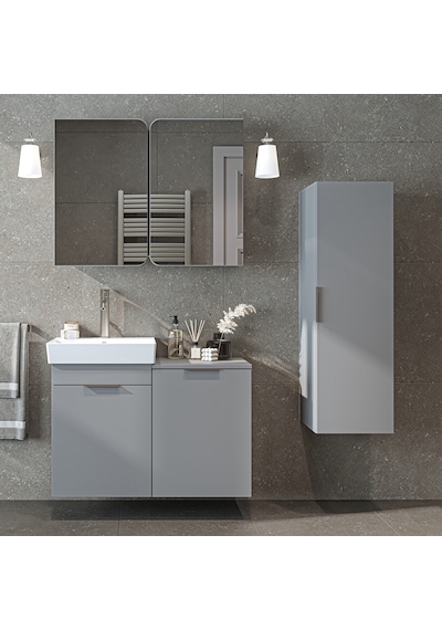 Dubai Mdflam Sepetli Banyo Dolabı Seti, Lavabolu Alt Dolap + Aynalı Banyo Üst Dolabı + Boy Dolabı Kül Gri Dubai Mdflam Sepetli Banyo Dolabı Seti, Lavabolu Alt Dolap + Aynalı Banyo Üst Dolabı + Boy Dolabı Kül Gri