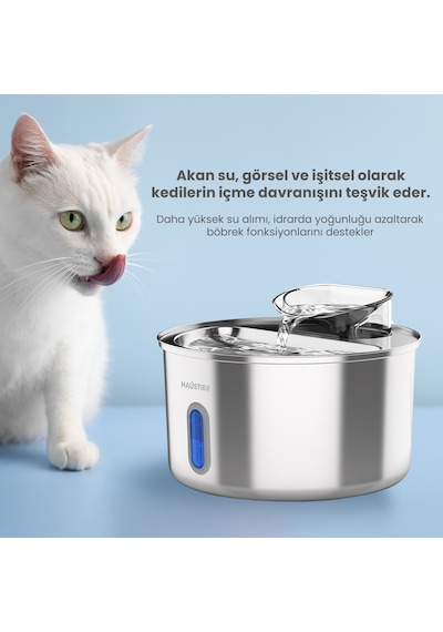 Haustier Wf009l-w Metal Tasarım Pencereli Otomatik Kedi Su Sebili,kedi Su Çeşmesi, Su Pınarı 3.5lt Geniş Hazne, Sus304 Çelik, Ultra Sessiz, Çok Katmanlı Filtrasyon