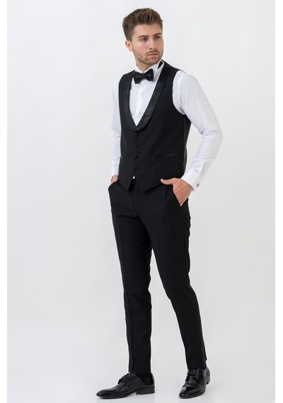 White Stone Ecatepec D113 Slim Fit Şal Yaka Damatlık Takım Elbise Siyah - 44 Siyah