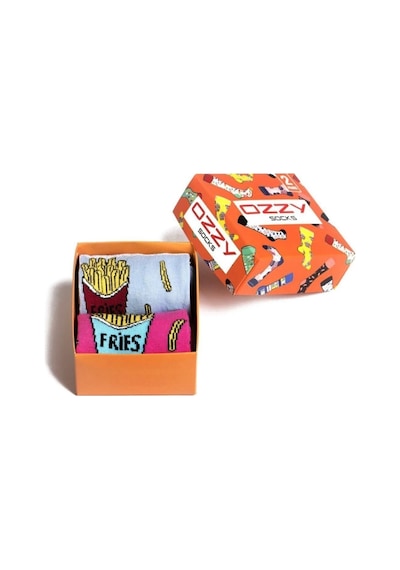 Ozzy Socks Sevgililer Günü Çiftler Için 2 Li Fries Desen Hediye Paketi Mavi