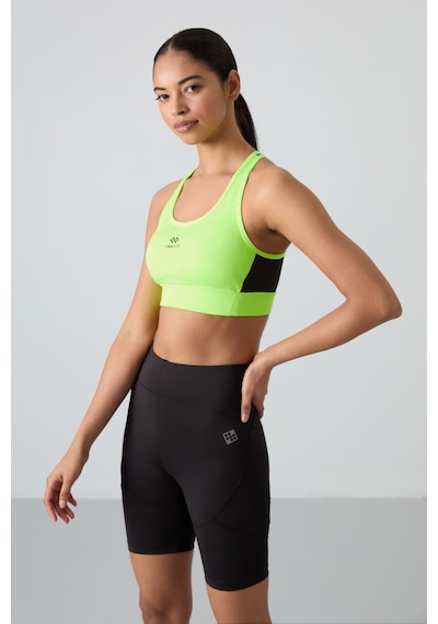 Tommy Life Neon Sarı Çapraz Sırt Detaylı Slim Fit U Yaka Pedli Kadın Spor Büstiyer - 97121 Neon Sarı