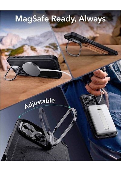 Esr Apple Uyumlu iPhone 16 Pro Cyber Tough Halolock Magsafe Standlı Silikon Kılıf Siyah