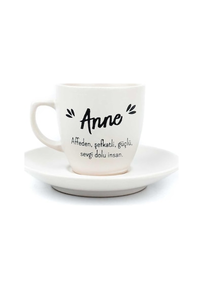 Anne Krem Türk Kahvesi Fincanı - Hediye Seramik Türk Kahvesi Fincanı Beyaz - Çok Renkli