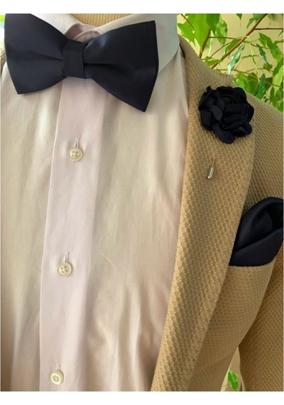 Brianze Lacivert Papyon Mendil ve Yaka Çiçeği Set (533369403) Lacivert