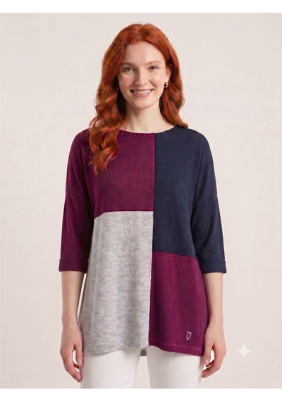 Neden Tekstil Kadın Renk Bloklu Oversize Tunik Bluz - Çok Renkli