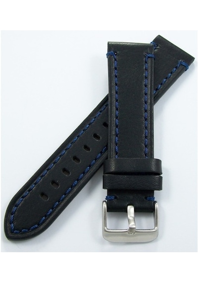 Bizon Siyah Deri Saat Kordonu 22Mm Lacivert Spor Dikişli Kayışı D (480009369)