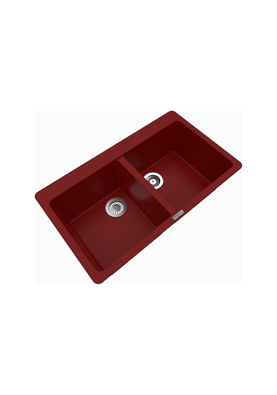 Polex Cristalüx Granit Evye P-N9 Bordo 2 Hazneli Tezgah Altı Ve Tezgah Üstü Mutfak Evyesi 86x50.5 CM