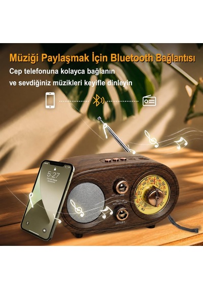Bluetooth Fm/am/sw Retro Radyo 1200 Mah Tf Kart Usb Ns-803a Çok renkli