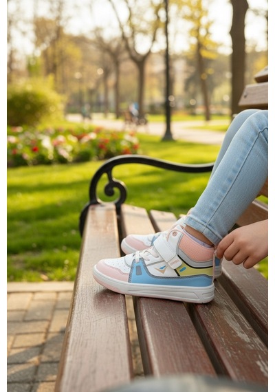 Enoch Boğazlı Bilek Destekli Ve Cırt Bantlı Modern Çocuk Sneaker Beyaz - Pembe