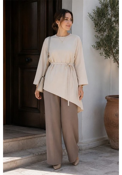 Maşuka Asimetrik Kesim Belden Bağlamalı Bol Kollu Kadın Tunik & Bluz - Şık Ve Modern Tasarım Krem Krem Maşuka Asimetrik Kesim Belden Bağlamalı Bol Kollu Kadın Tunik & Bluz - Şık Ve Modern Tasarım Krem Krem