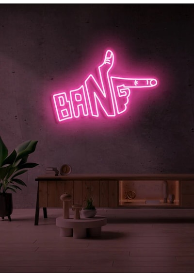 Bang Yazılı Ve Şekilli Neon Tabela Pembe