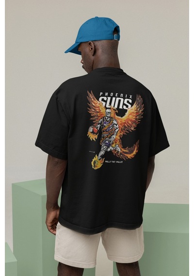 Noıssey Phoenix Suns Retro Tasarımlı Unisex Oversize T-shirt Siyah