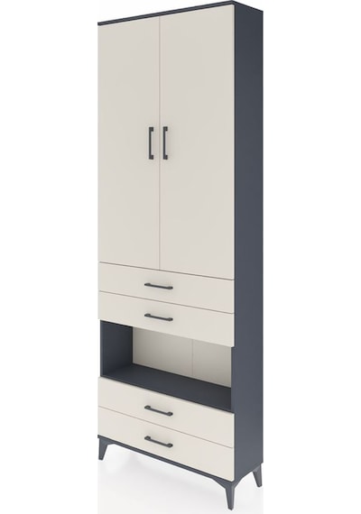 Arges Dolap 5 Raflı 4 Çekmeceli 2 Kapaklı 88x30x243 Antrasit-... Antrasit