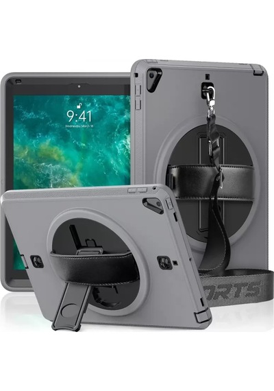 Newface Apple İpad Uyumlu - 5 Air 9.7 Kılıf Strap-c Otterbox Tablet Kapak - Gri Arka Kapak