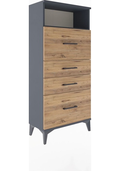 Arges Dolap Tek Raflı 4 Çekmeceli 60x30x134 Antrasit-çam Antrasit