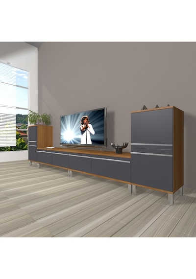 Decoraktiv Eko 9220t Mdf Krom Ayaklı Tv Ünitesi Tv Sehpası Ceviz - Antrasit