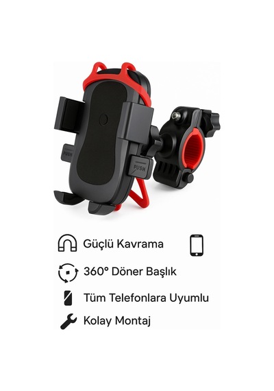 Lastikli 360 Dönebilen Bisiklet Telefon Tutucu Tüm Modellerle Uyumlu, Gidon Montajlı Diğer