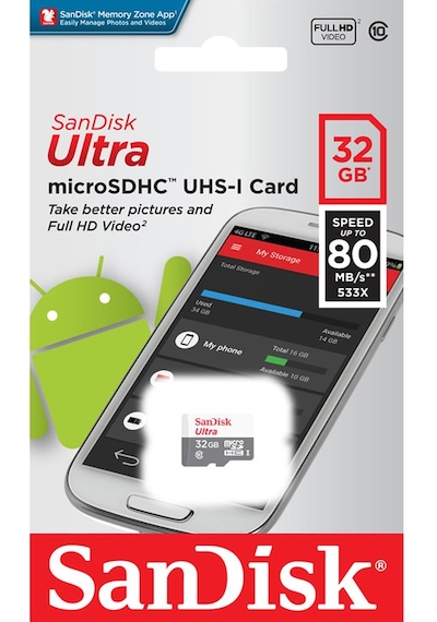 Sandisk 32Gb 80Mb/S Sdsquns-032G-Gn3Mn Micro Sd Kartı
